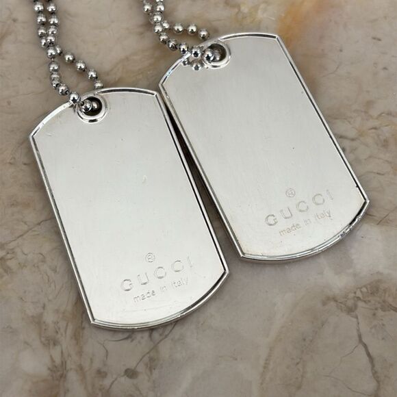 Gucci 925 Sterling Silver 2 Dog Tags Ball Chain Necklace Unisex Rare 52g - Picture 4 of 8